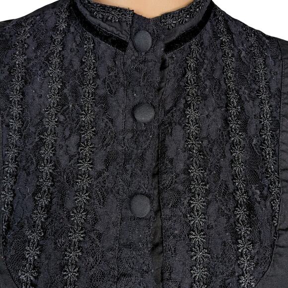 Spin Doctor UK Black Floral Lace Velvet Victorian Gothic Button Down Shirt SZ S - Picture 3 of 8